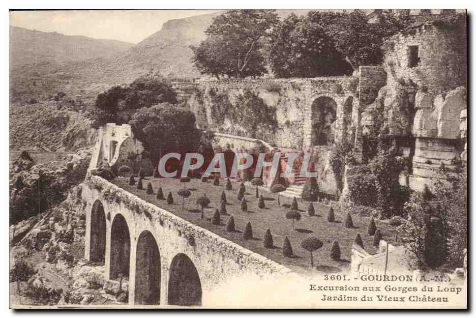 Gourdon (A.-M.) — Excursion aux Gorges du Loup, Jardins du Vieux Château — Stabiliment de Photographie GILETTA, Nice