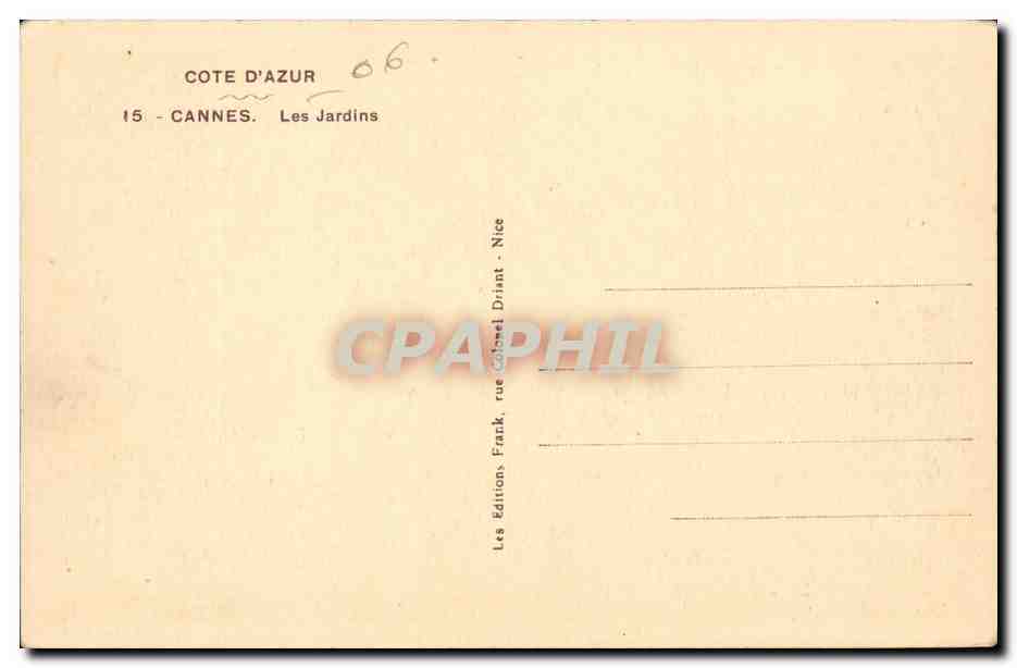 Cannes CPA les jardins — Verso
