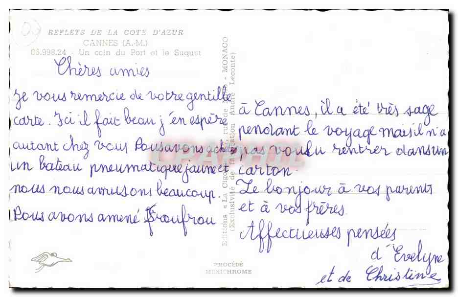 Cannes CPA Un coin du port et le Suqust — Verso
