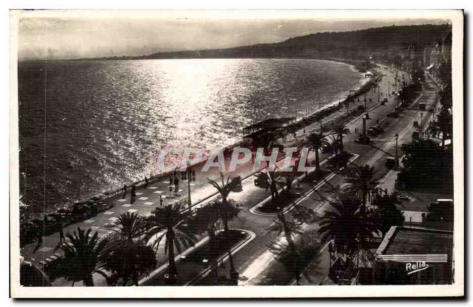 Nice CPA Coucher de soleil sur la promenade des anglais