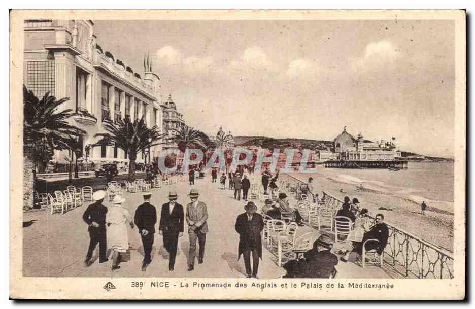 Nice CPA La promenade des anglais et le palais de la Mediterranee