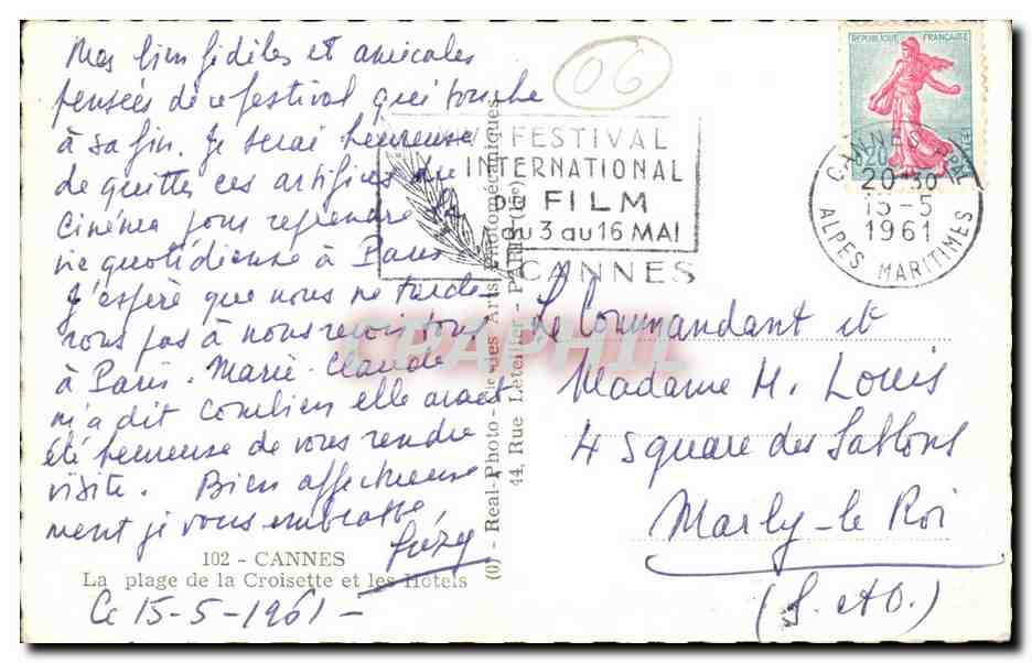 Cannes CPA La plage de la croisette et les hotels — Verso