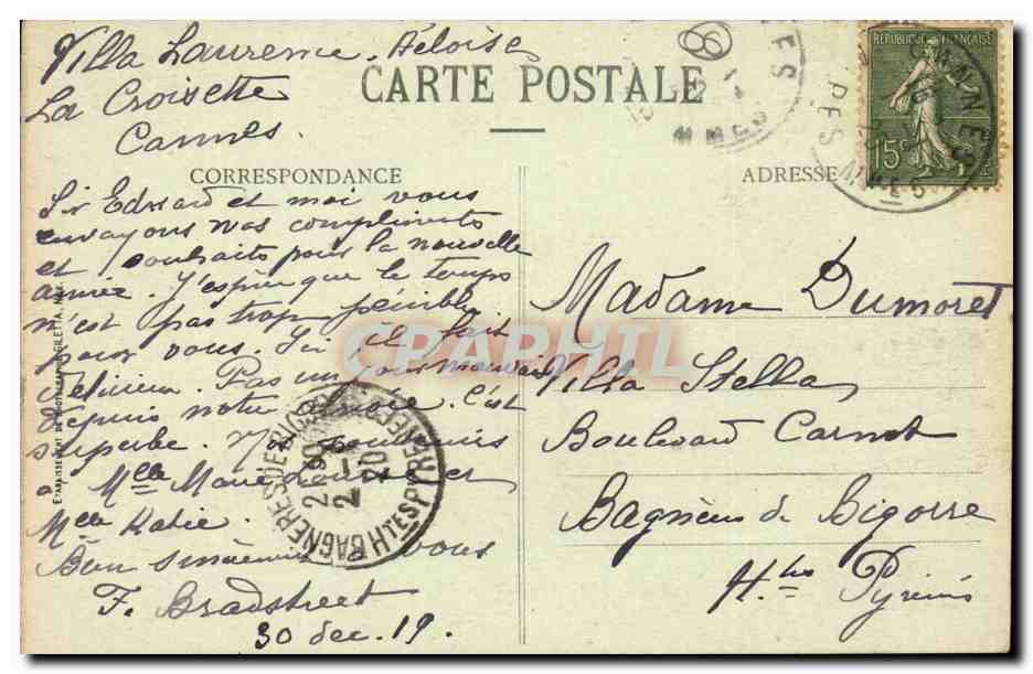 Cannes CPA Boulevard de la CRoisette Les mouettes et le CArlton — Verso