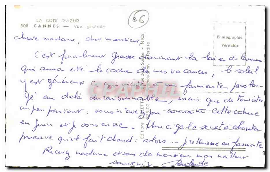 Cannes CPA Vue generale — Verso