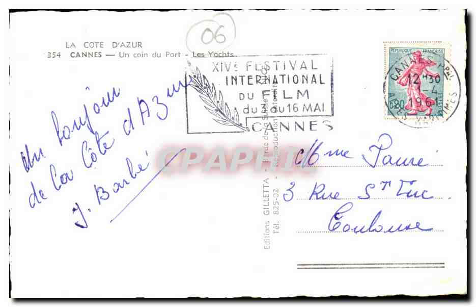 Cannes CPA Un coin d port Les yachts — Rückseite