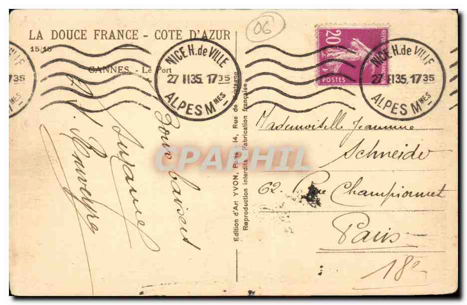 Port de Cannes — Côte d'Azur — Édition d'Art Yvon — Verso