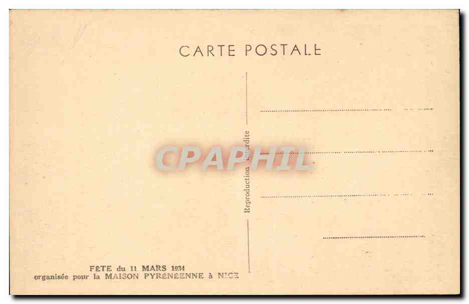 CPA Enfants Fete du 11 mars 1934 organisee par la maison pyreneene e Nice — Rückseite
