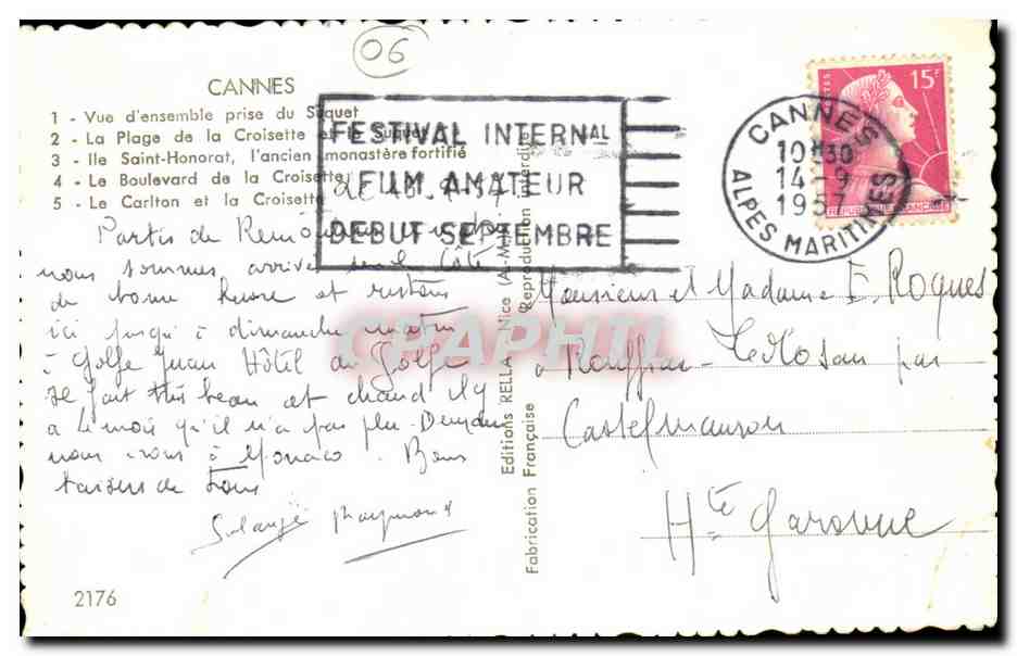 Cannes CPA Souvenir — Verso