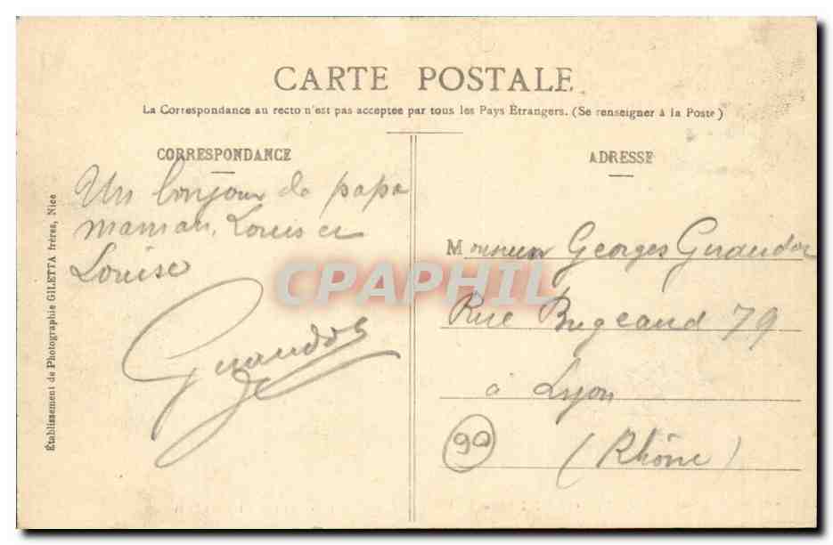 CANNES — Boulevard de la Croisette et Casino — Édition Giletta, phot., Nice, n° 421 — Rückseite