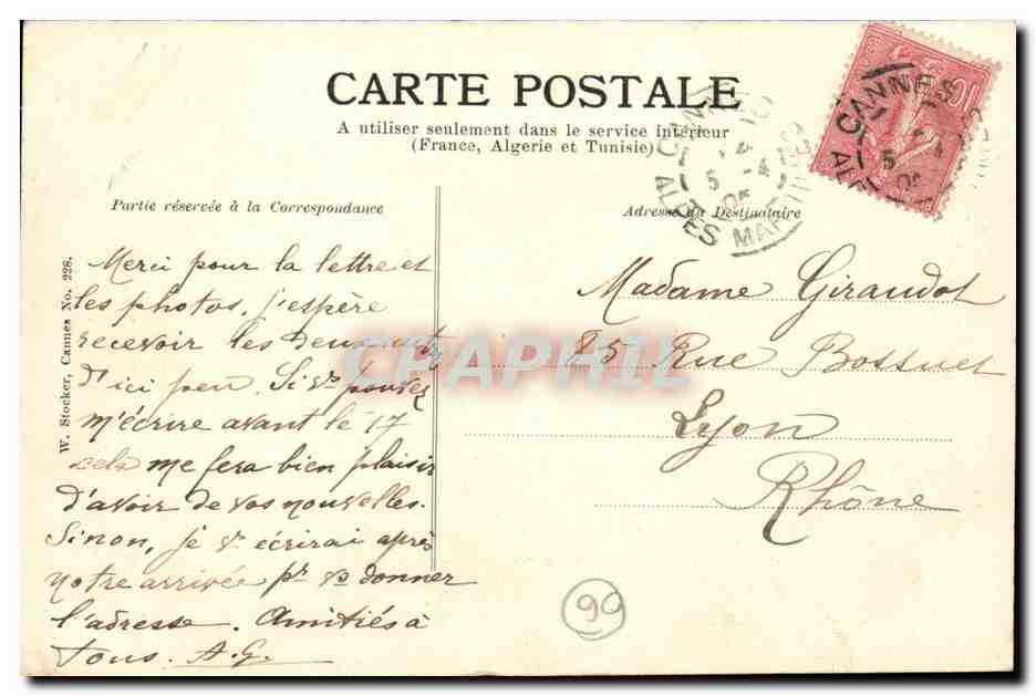 Cannes CPA la plage — Rückseite