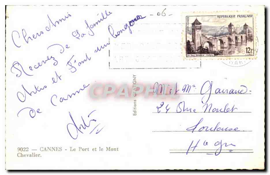 Cannes -Le Port et le Mont Chevalier - CPA  — Verso