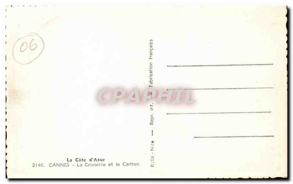Cannes - Le Croisette et le Carlton - velo - cyclisme - automobile - CPA  — Verso