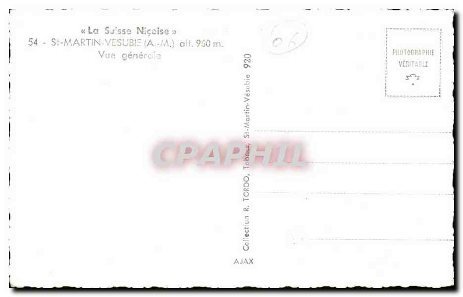 Saint Martin Vesubie - alt 960 - Vue Generale - La Suisse Nicoise - CPA  — Rückseite