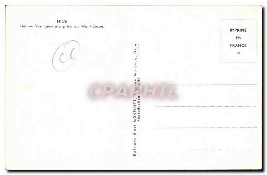 Nice - Vue Generale prise de Mont Baron - CPA  — Rückseite