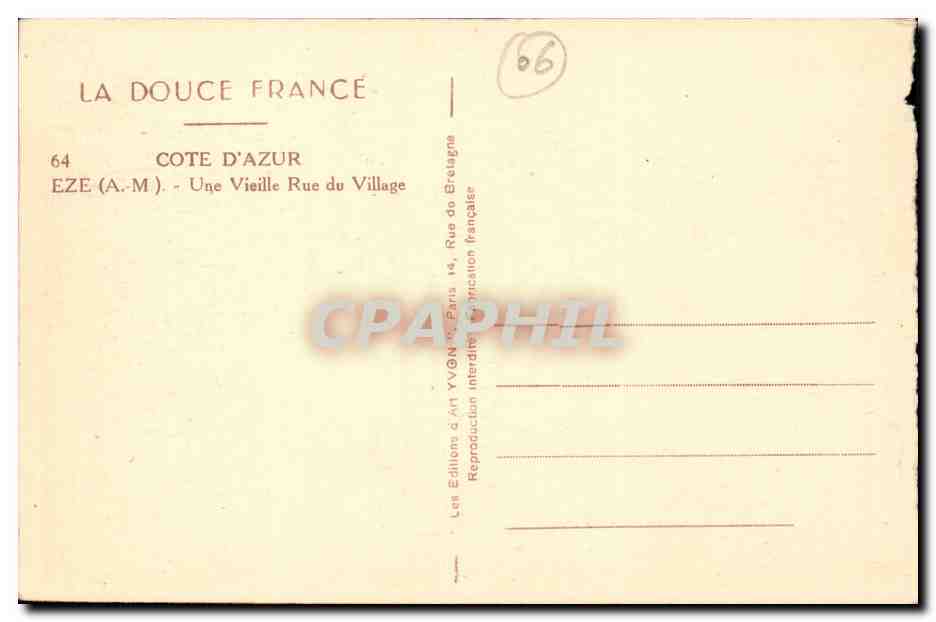 Eze - Une Vieille Rue du Village - CPA  — Rückseite