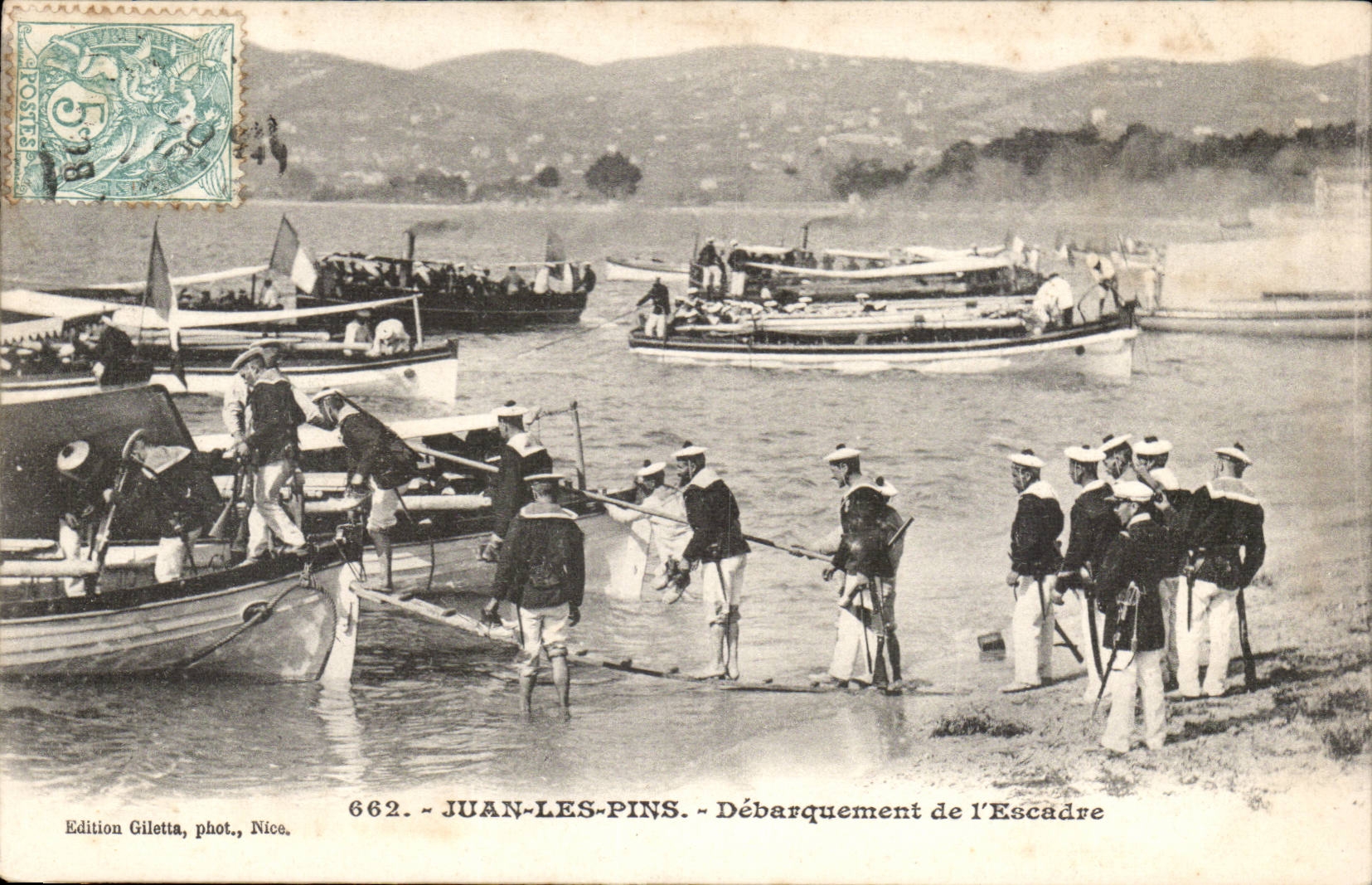 Juan-les-Pins — Débarquement de l'Escadre — Edition Giletta, phot., Nice, n° 662