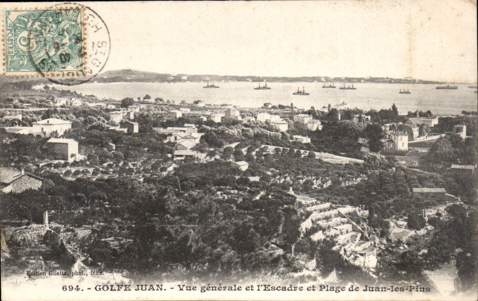 Golfe Juan - Vue Generale et l'Escadre et Plage de Juan les Pins CPA 