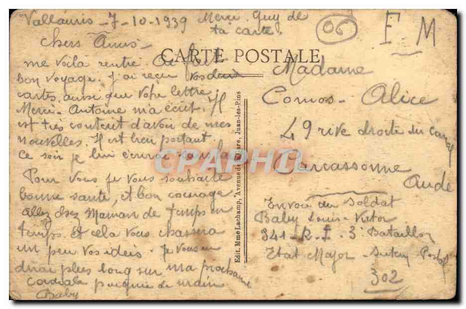 Juan les Pins CPA Avenue de la gare — Rückseite