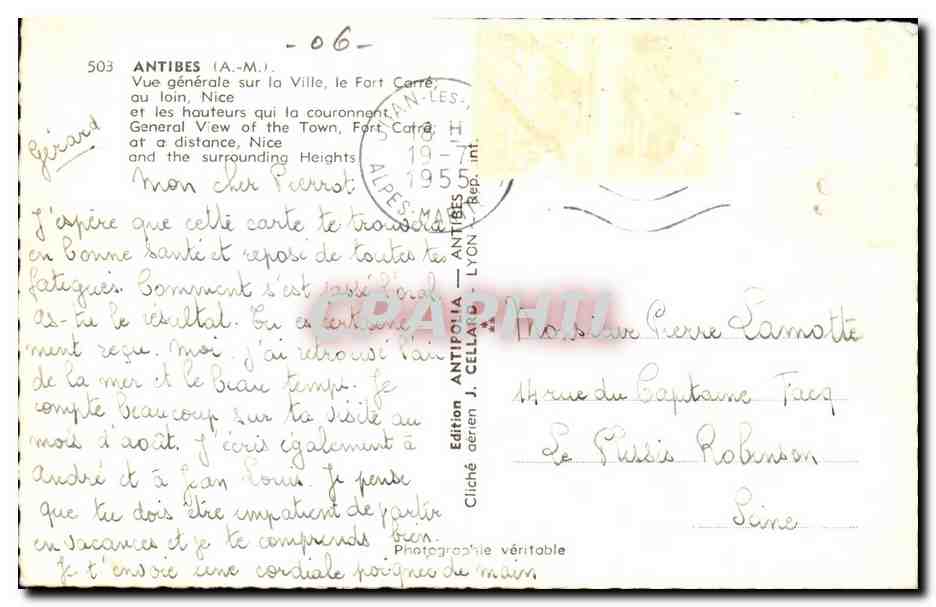 Antibes CPA Vue generale sur la ville le fort carre au loin Nice — Rückseite