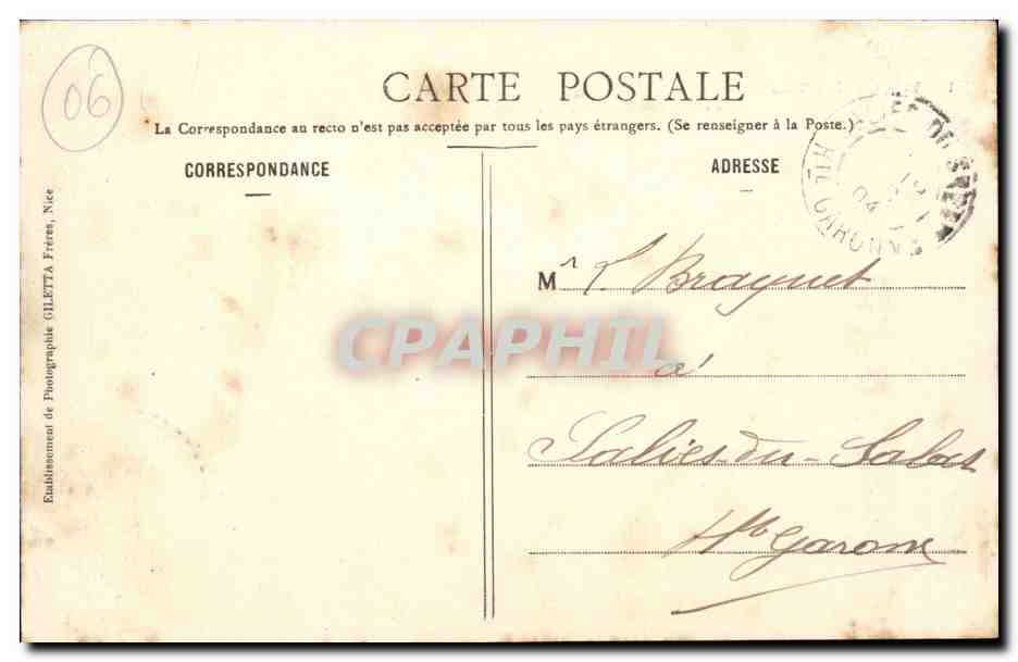 Gilette CPA VAllee du Var et de l'Esteron et ruines du vieux chateau — Rückseite