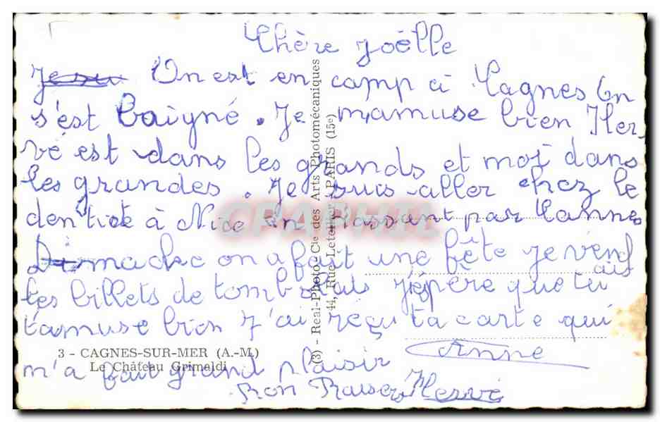 Cagnes sur Mer CPA Le chateau GRimaldi — Verso