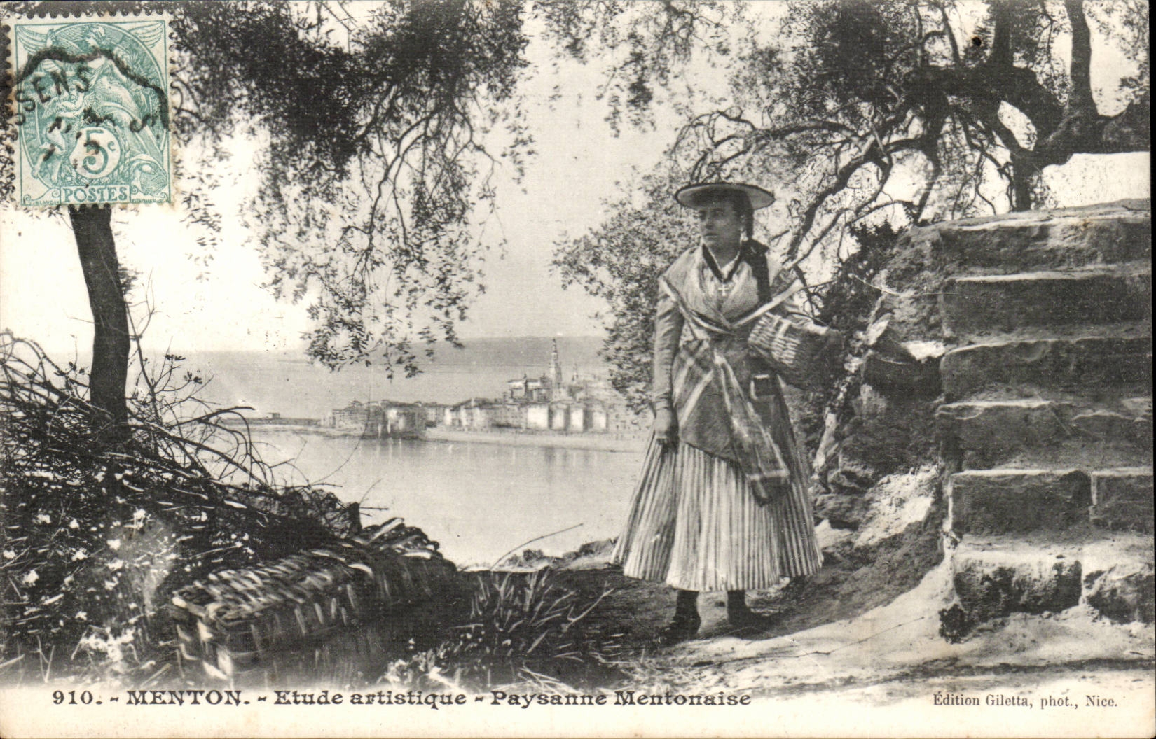 Menton - Étude artistique - Paysanne Mentonnaise — Édition Gilelta, phot., Nice, n° 910