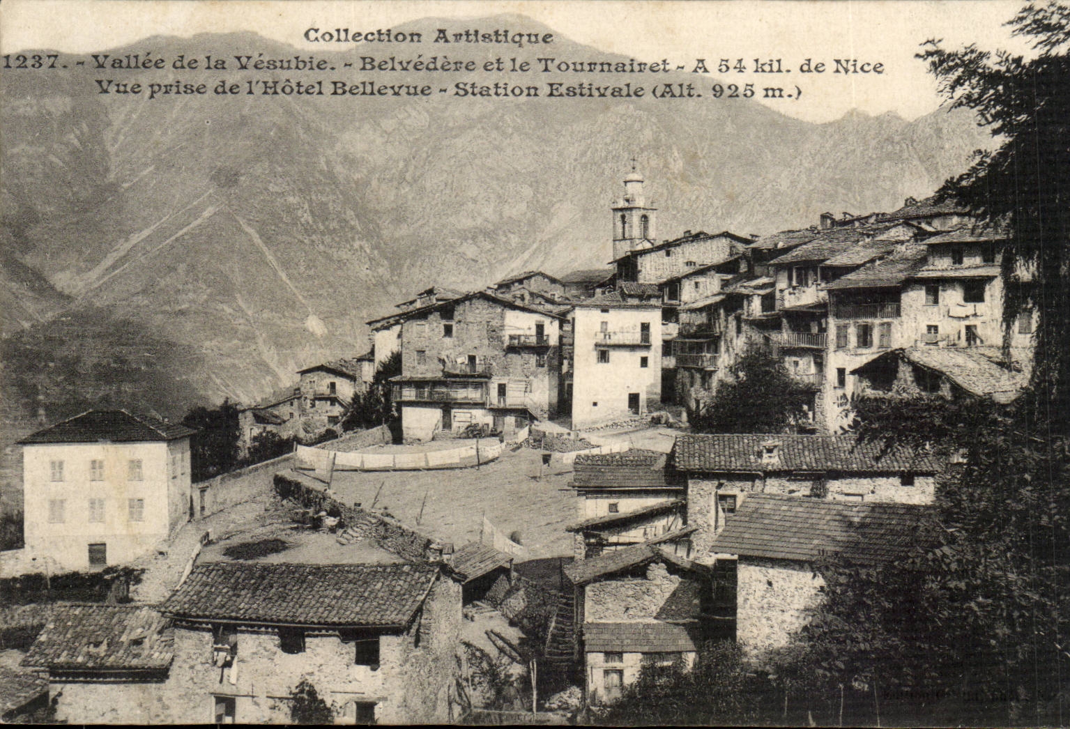Vallee de la Vesubie - Belvedere et le Tournairet a 54 kilometers de Nice - Vue prise de l'Hotel Bellevue - CPA 