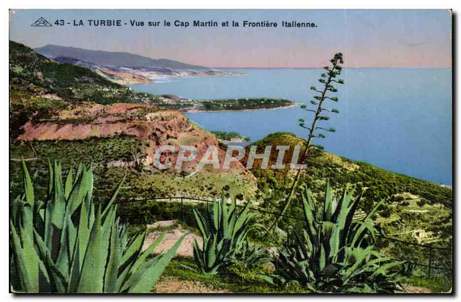 La Turbie - Vue sur le Cap Martin et la Frontière Italienne — série 43, éditée par l'Atelier Photomécaniques Strasbourg