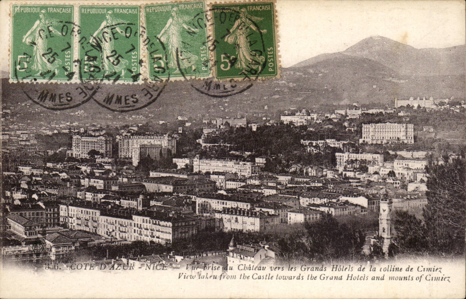 Nice CPA Vue prise du chateau vers les grands hotels de al colline de Cimiez