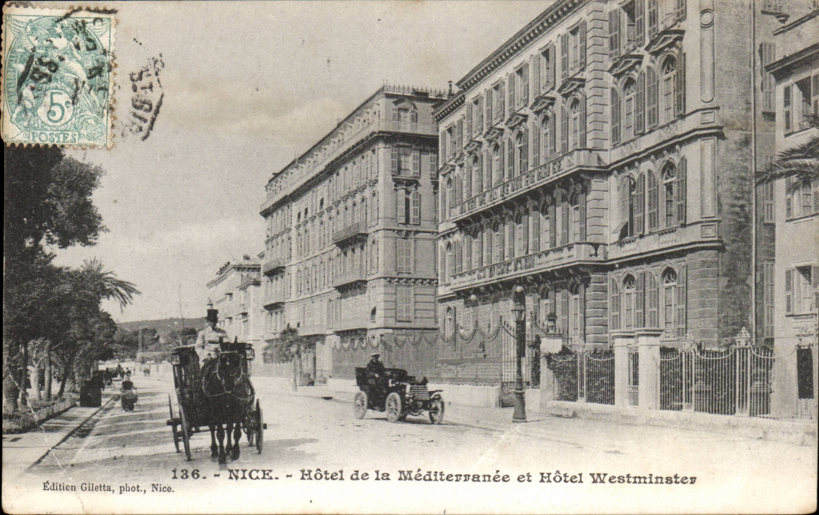 Nice CPA Hotel de la Mediterranee et Hotel Westminster (automobile et caleche)