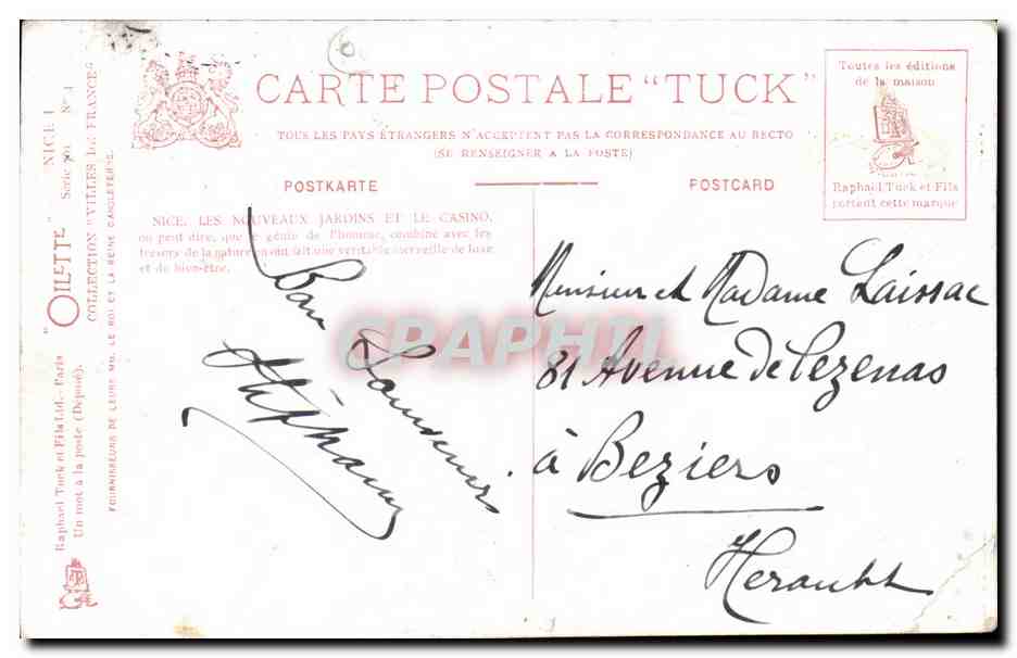 Nice - Les Nouveaux Jardins et le Casino - CPA  — Rückseite