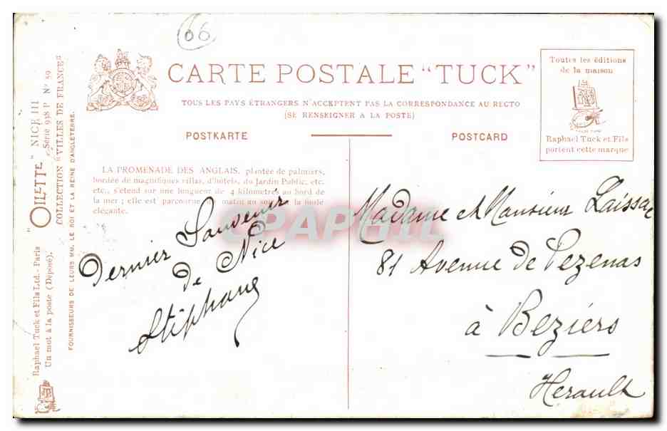 Nice - La Promenade des Anglais - CPA  — Rückseite