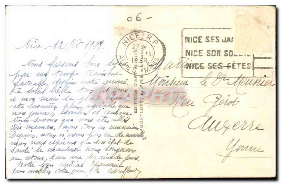 Nice - Vue Generale prise du Mt Boron - CPA  — Rückseite