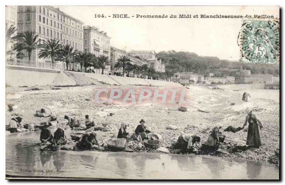 Nice - Promenade du Midi et Blanchisseuses du Paillon — Édition Giletti, phot. Nice, n° 104