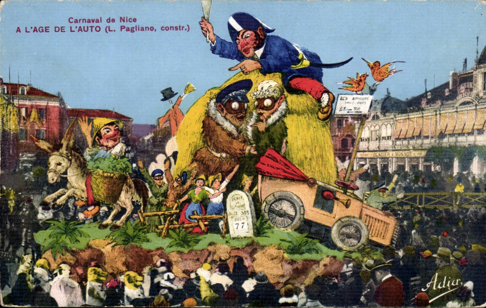 Nice CPA Carnaval A l'age de l'auto (automobile ane donkey mule)