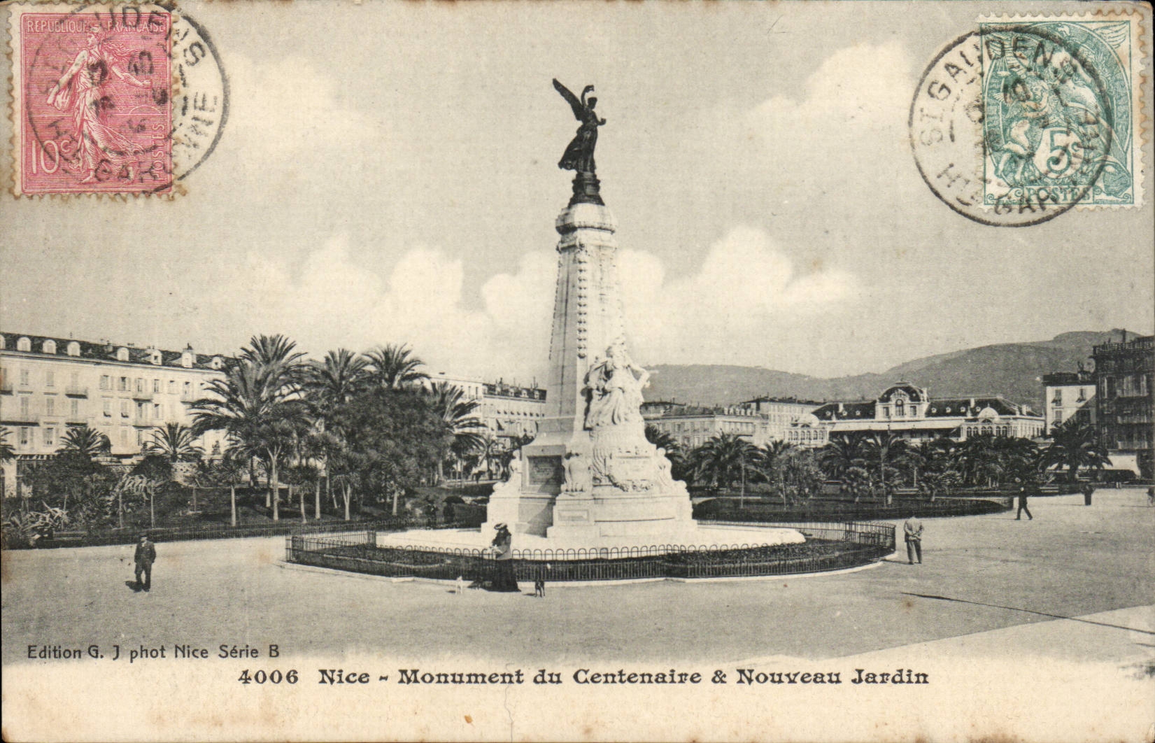 Nice CPA Monument du centenaire et nouveau jardin