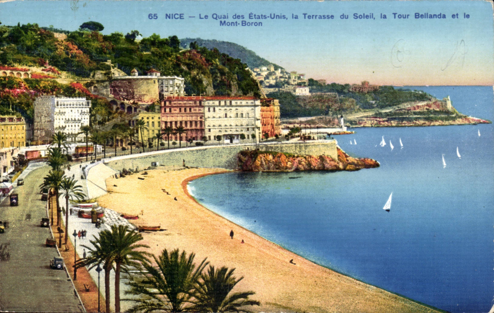 Nice CPA Le quai des Etats Unis la terrasse du soleil La tour Bellanda et le Mont Boron