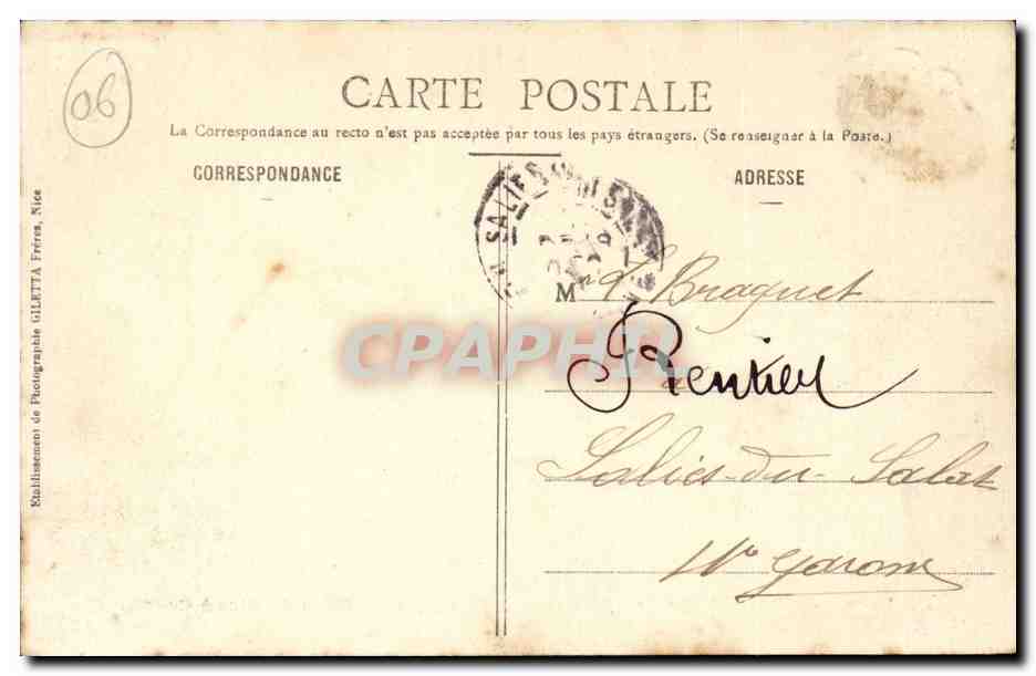 La Trinite Victor CPA Environs de Nice par le Tram de Nice a Contes — Rückseite