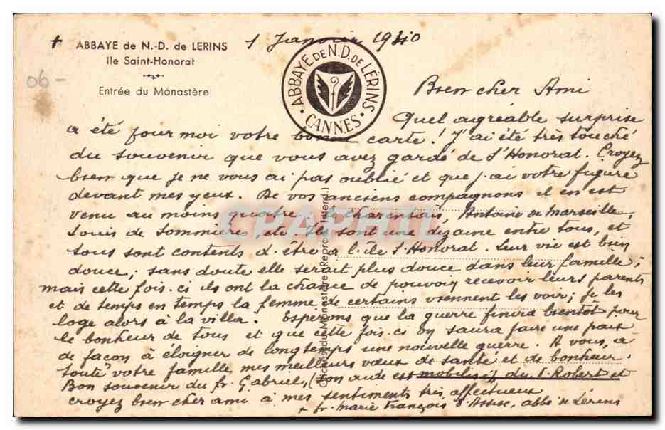 CPA Abbaye de ND de Lerins Ile Saint Honorat Entree du monastere — Rückseite
