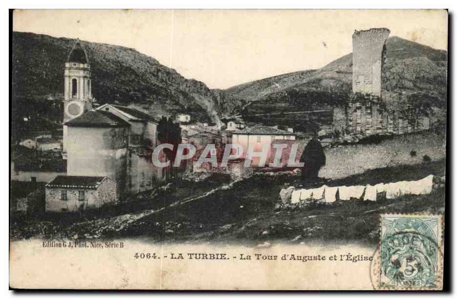 La turbie CPA La tour d'Auguste et l'eglise