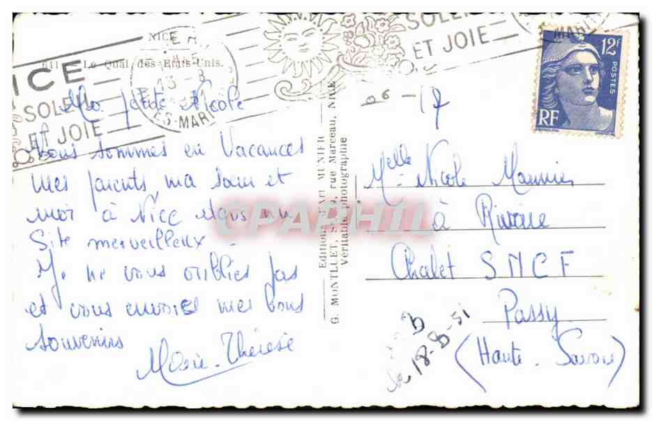 Nice CPA le quai des etats Unis — Rückseite