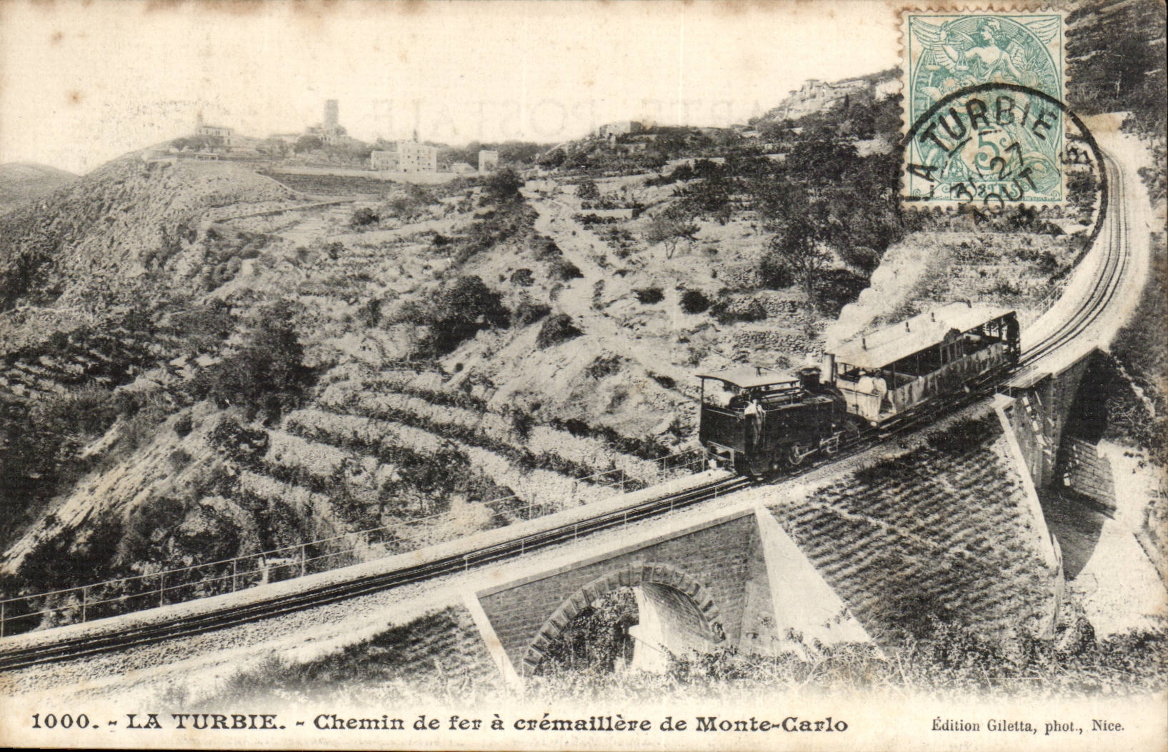 La Turbie — Chemin de fer à crémaillère de Monte-Carlo — Édition Giletta, phot. Nice
