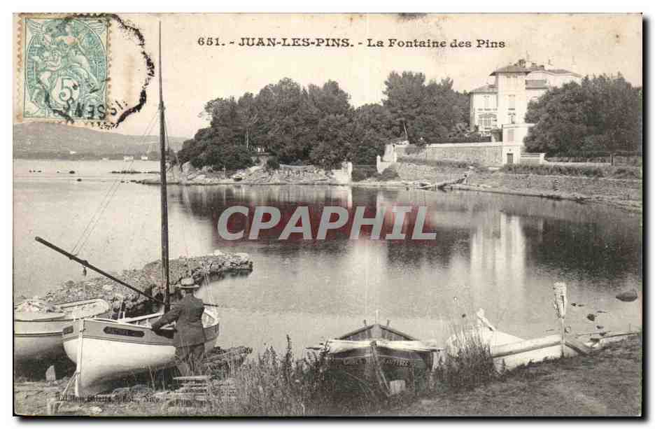 Juan-les-Pins — La Fontaine des Pins — Éditeur : J. Roux, N° 651