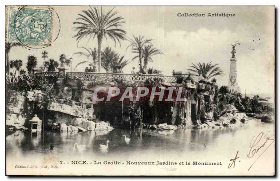 Nice - La Grotte - Nouveaux Jardins et le Monument - CPA 
