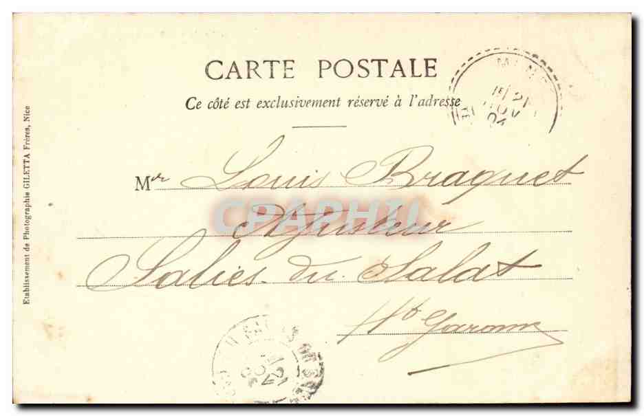 Nice - La Grotte - Nouveaux Jardins et le Monument - CPA  — Rückseite