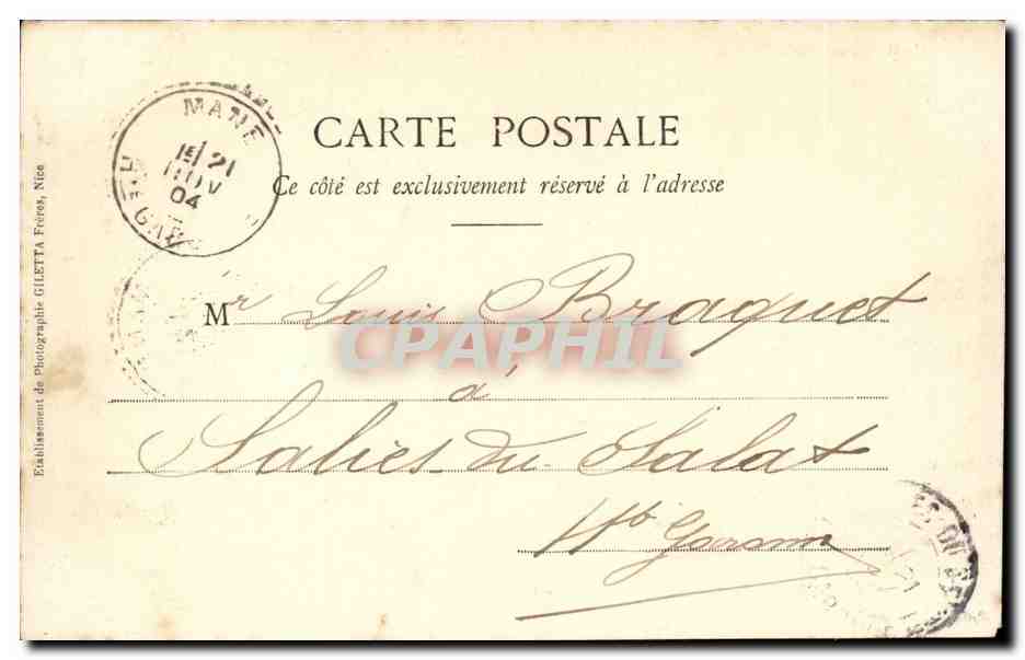 Nice - Cascade du Chateau - CPA  — Rückseite