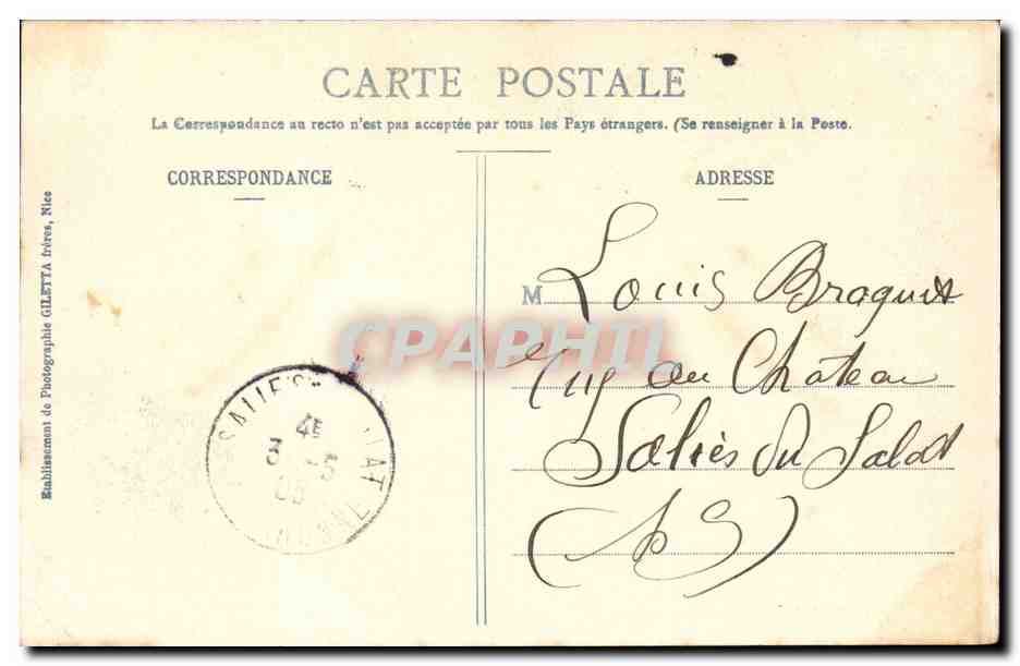 Nice - Hotel des Angais et Cercle de la Mediterranee - CPA  — Verso