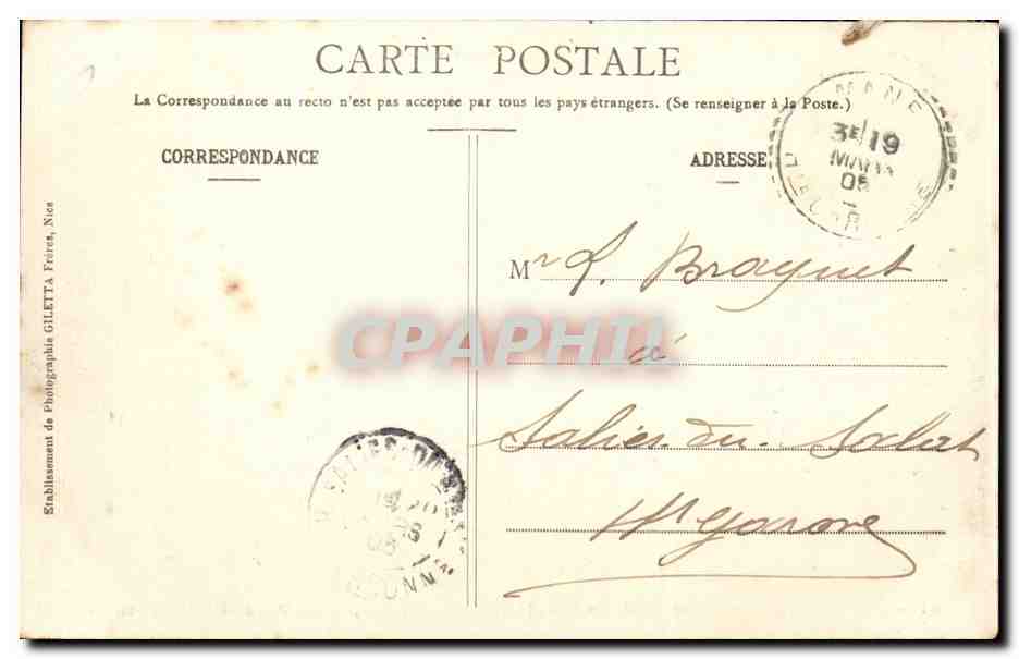 Nice - Avenue Felix Faure - Hotels Cosmopolitain de la Paix et Grand Hotel - CPA  — Rückseite