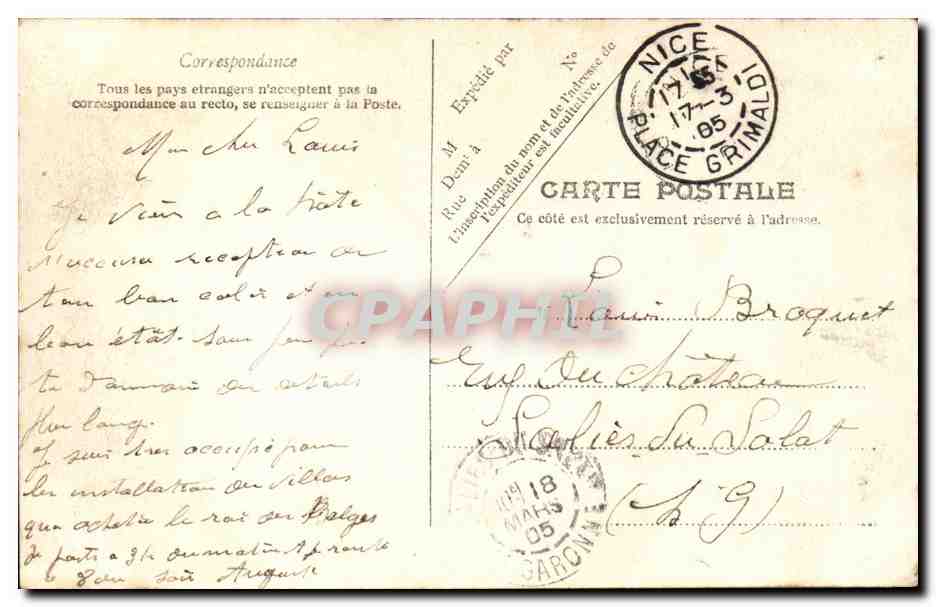 Nice - Souvenir - CPA  — Rückseite
