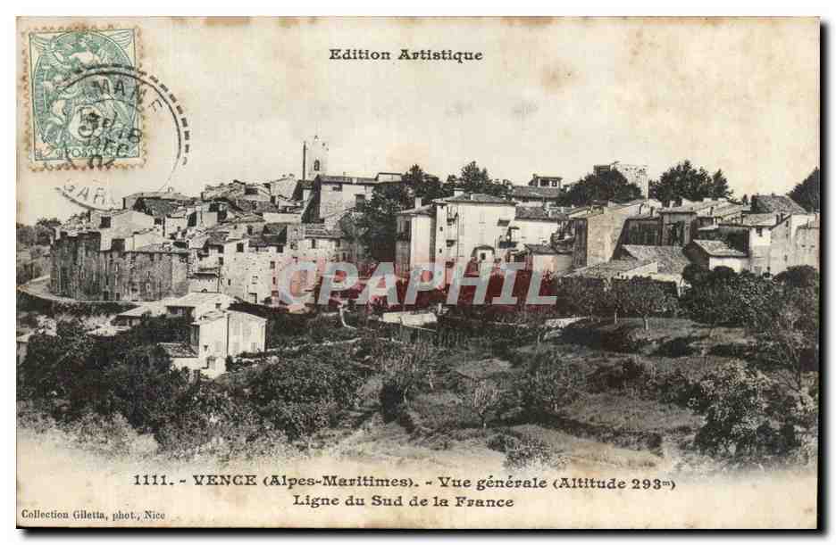 VENCE (Alpes-Maritimes) — Vue générale (Altitude 293m) — Edition Artistique, Collection Gilletta, phot. Nice